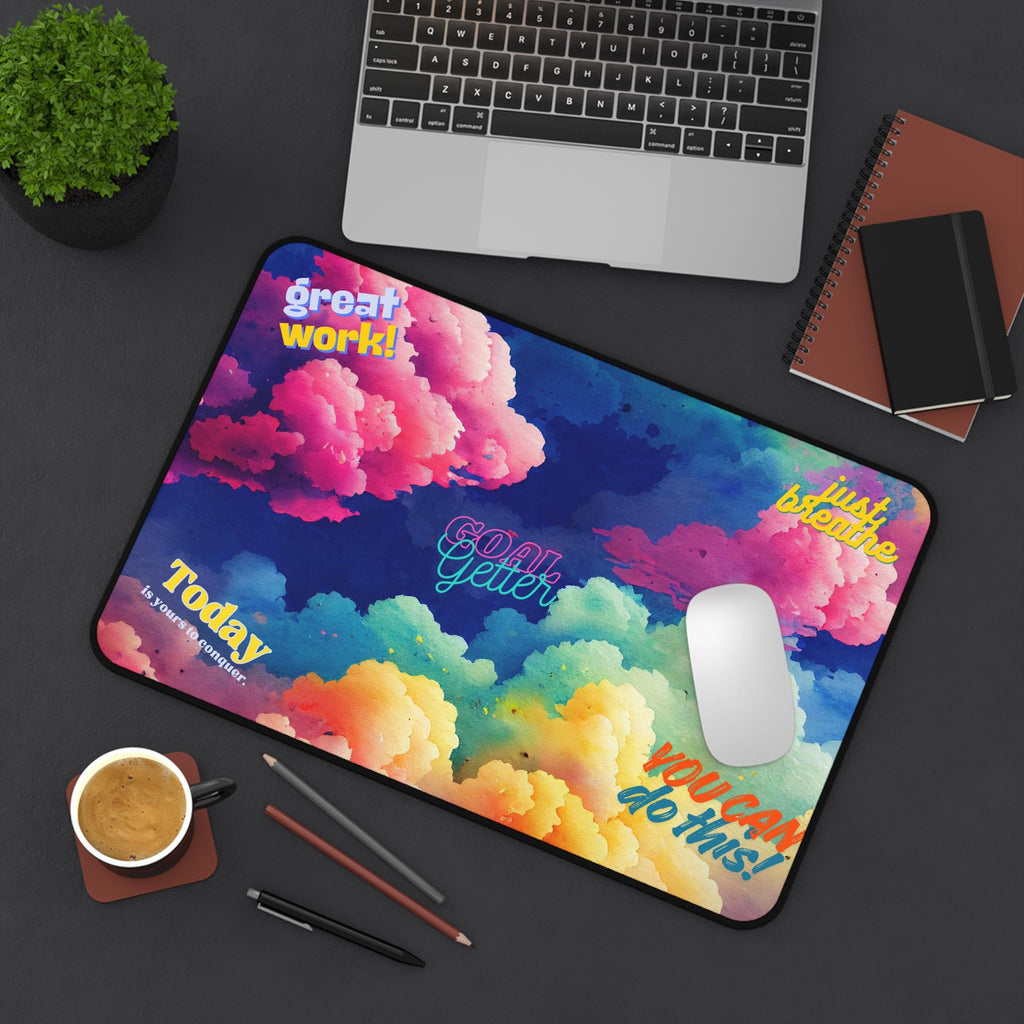 Motivational Rainbow Cloud Desk Mat | You Can Do This, Just Breathe