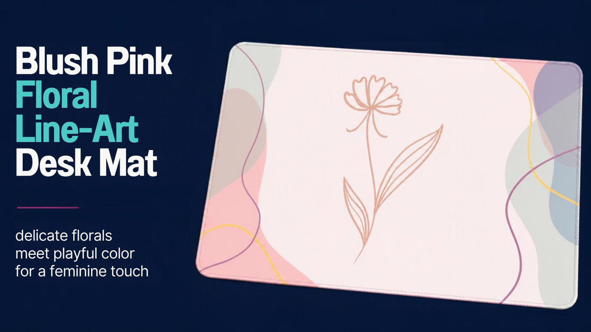 Minimal Line Flower Desk Mat | Pastel Abstract Mousepad Desk Pad