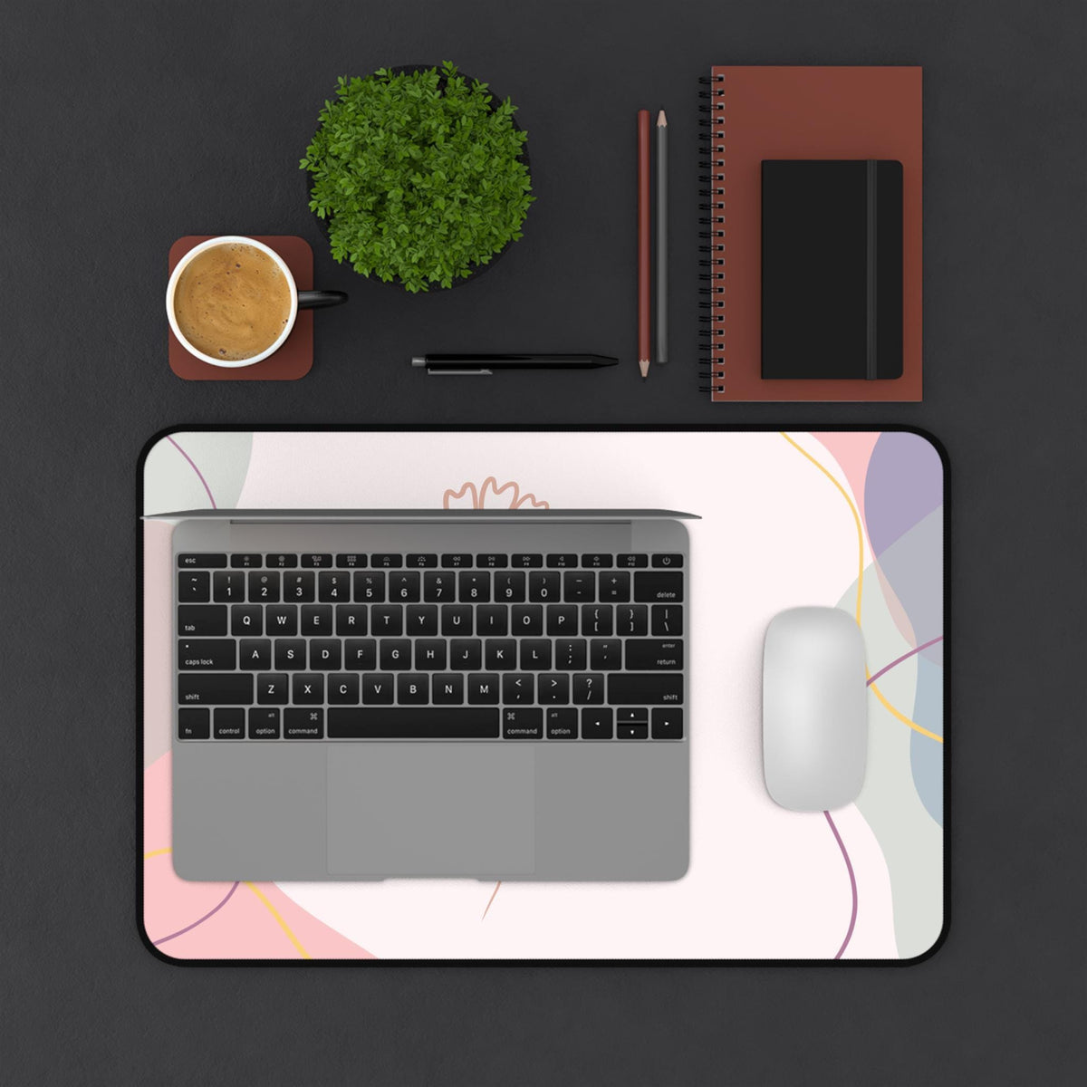Minimal Line Flower Desk Mat | Pastel Abstract Mousepad Desk Pad